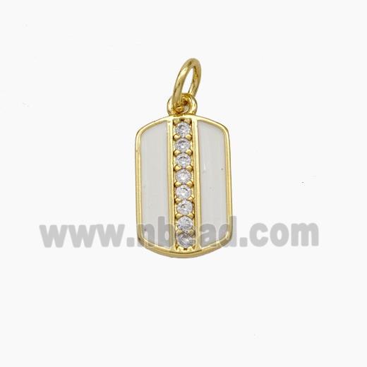 Copper Rectangle Pendant Pave Zirconia White Enamel Gold Plated