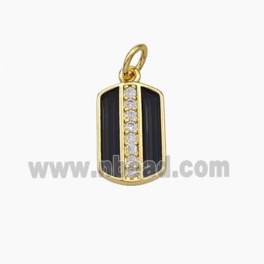 Copper Rectangle Pendant Pave Zirconia Black Enamel Gold Plated