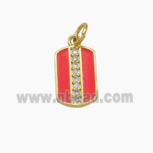 Copper Rectangle Pendant Pave Zirconia Red Enamel Gold Plated