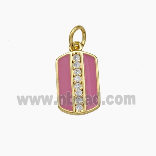 Copper Rectangle Pendant Pave Zirconia Pink Enamel Gold Plated