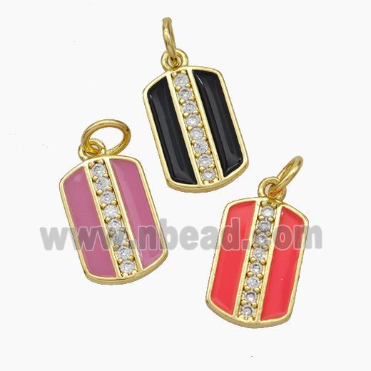 Copper Rectangle Pendant Pave Zirconia Enamel Gold Plated Mixed