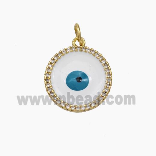 Evil Eye Charms Copper Circle Pendant White Enamel Gold Plated