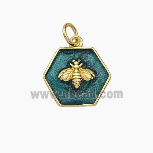 Copper Honeybee Pendant Green Painted Hexagon Gold Plated