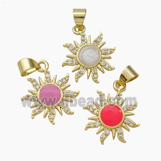 Copper Sun Pendant Pave Zirconia Enamel Gold Plated Mixed