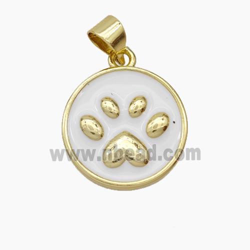 Copper Paws Pendant White Enamel Gold Plated