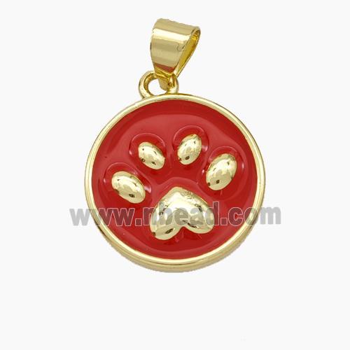 Copper Paws Pendant Red Enamel Gold Plated