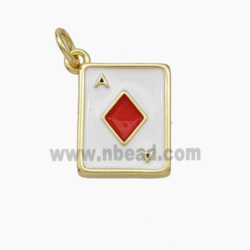 ACE of Diamonds Playing Card Copper Pendant Red Enamel Gold Plated