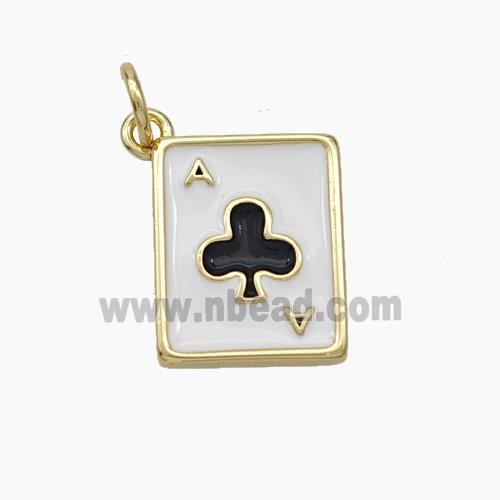 ACE of Clubs Playing Card Copper Pendant Black Enamel Gold Plated