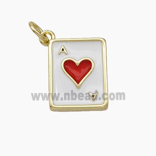 ACE of Heart Playing Card Copper Pendant Red Enamel Gold Plated