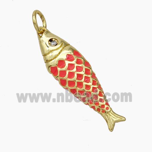 Copper Fish Pendant Lt.Red Enamel Gold Plated