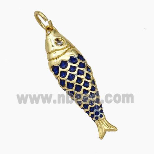 Copper Fish Pendant Deepblue Painted Gold Plated