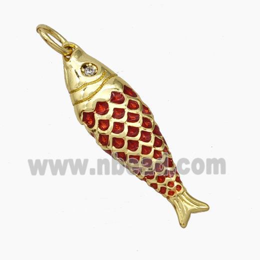 Copper Fish Pendant Red Painted Gold Plated