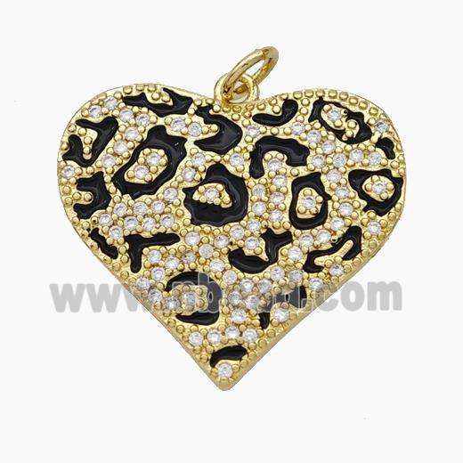 Copper Heart Pendant Pave Zirconia Black Enamel Gold Plated