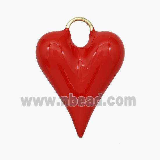 Copper Heart Pendant Red Enamel Gold Plated