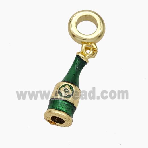 Beer Bottle Charms Copper Pendant Green Painted Gold Plated