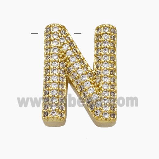 Copper Letter-N Pendant Pave Zirconia Gold Plated