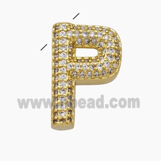 Copper Letter-P Pendant Pave Zirconia Gold Plated