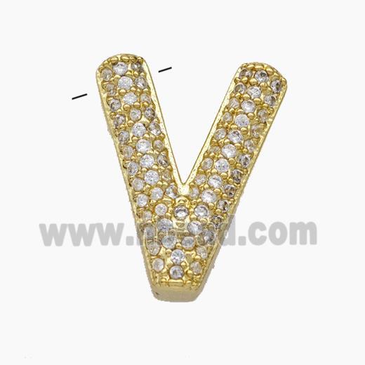 Copper Letter-V Pendant Pave Zirconia Gold Plated