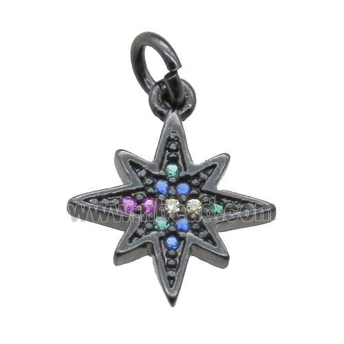 copper Compass pendant paved zircon, black plated