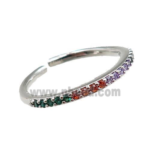 copper Rings pave zircon, adjustable, platinum plated