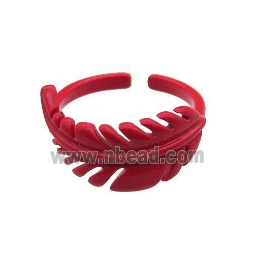 copper feather Rings with dpred fire lacquered, adjustable