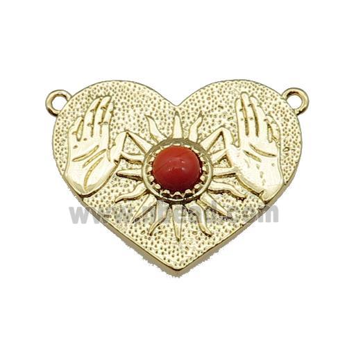 copper Heart pendant, hand, gold plated