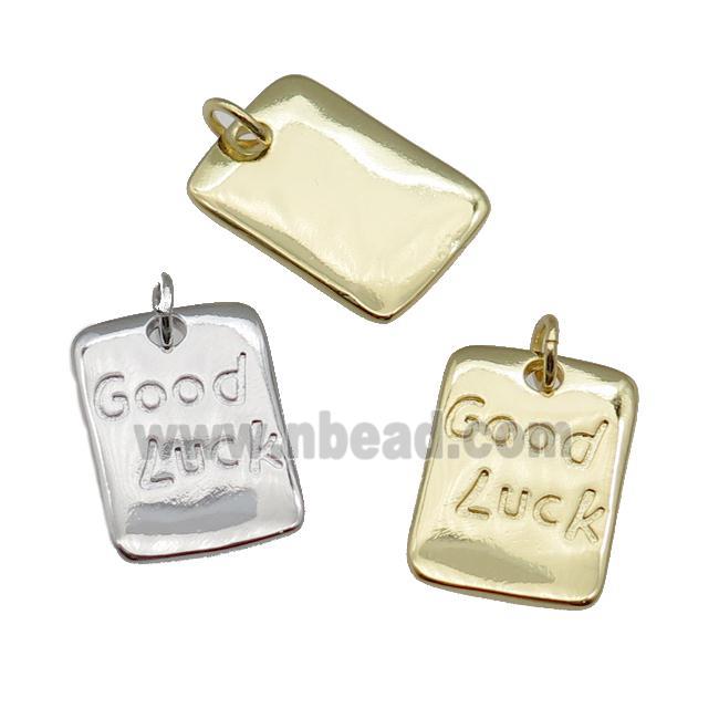 copper rectangle pendant, Good Luck, mixed