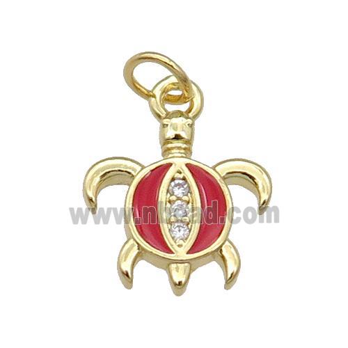 Copper Tortoise Pendant Red Enamel Gold Plated