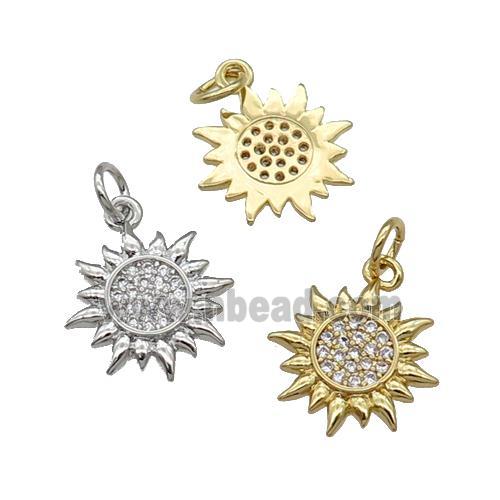 Copper Sun Charm Pendant Pave Zircon Mixed