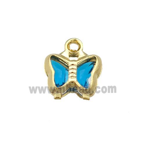 Copper Butterfly Pendant Pave Blue Crystal Gold Plated