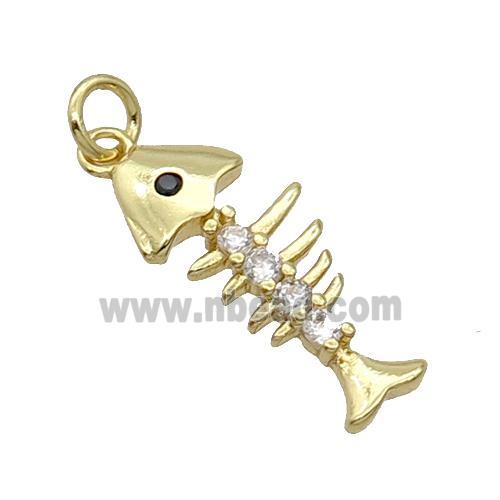 Copper Fishbone Pendant Pave Zircon Gold Plated