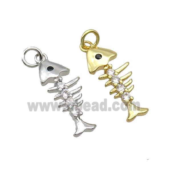 Copper Fishbone Pendant Pave Zircon Mixed