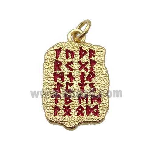 Copper Oracle Bones Pendant Red Enamel Gold Plated