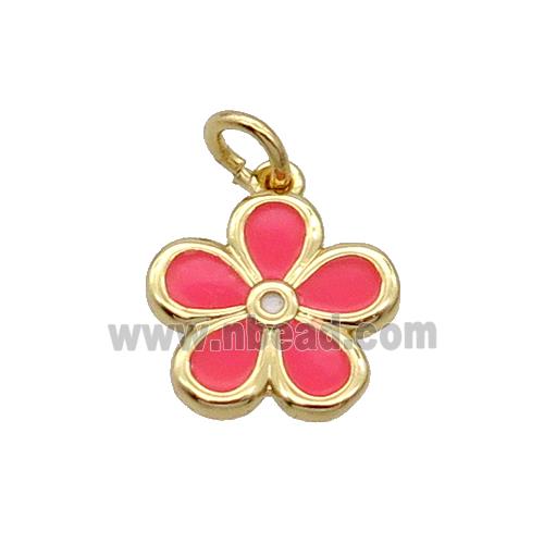 Copper Flower Pendant Hotpink Enamel Gold Plated