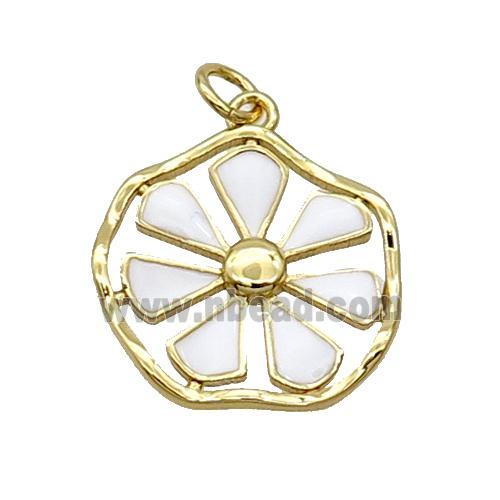 Copper Flower Pendant White Enamel Gold Plated