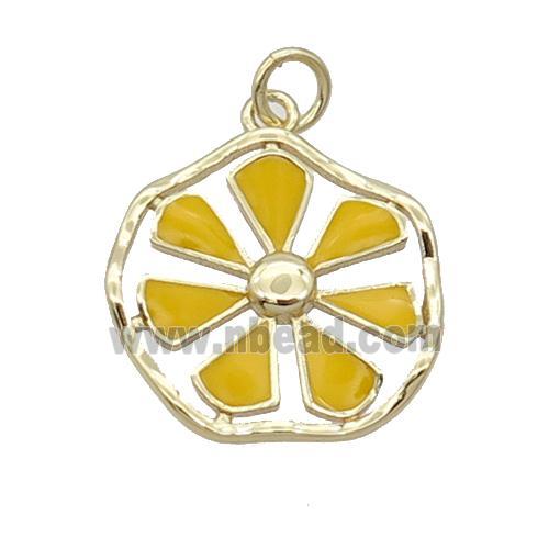 Copper Flower Pendant Yellow Enamel Gold Plated