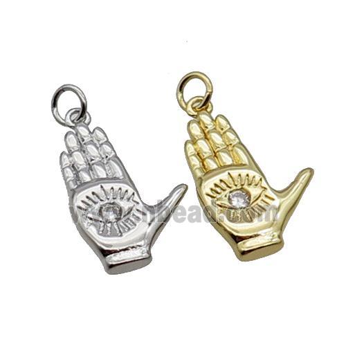 Copper Hand Eye Pendant Pave Zircon Mixed