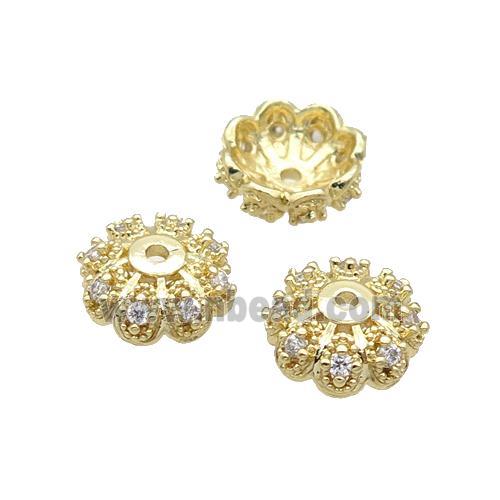Copper Beads Cap Pave Zircon Unfade 18K Gold Plated