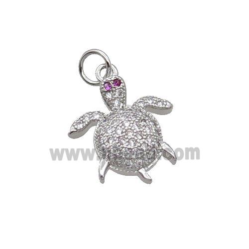 Copper Tortoise Pendant Pave Zircon Platinum Plated