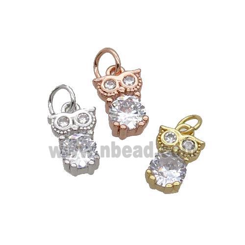 Copper Owl Pendant Pave Zircon Mixed