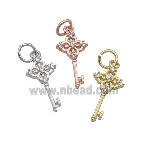 Copper Key Charm Pendant Pave Zircon Mixed