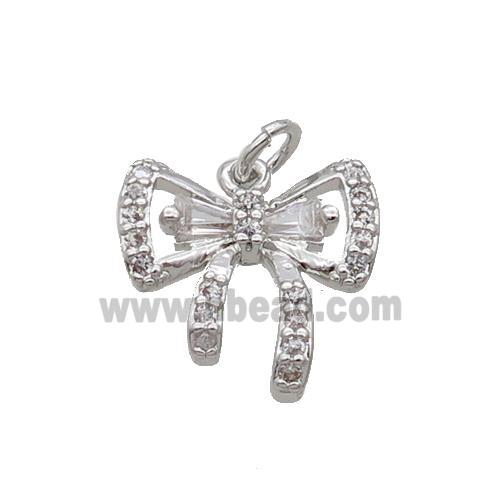 Copper Bow Pendant Knot Pave Zircon Platinum Plated