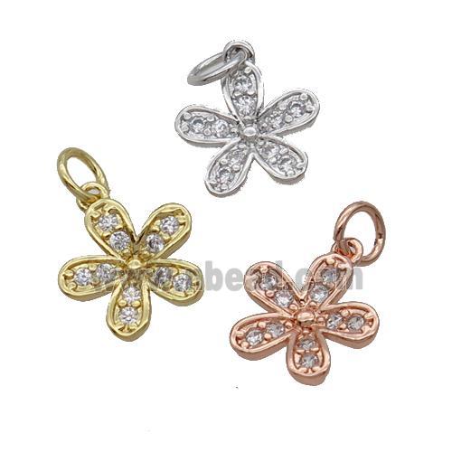 Copper Flower Pendant Pave Zircon Mixed