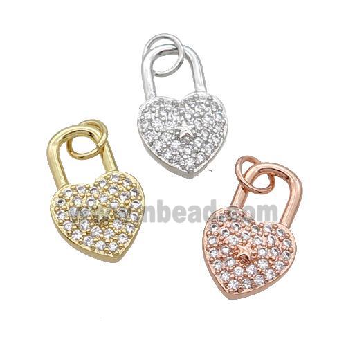Copper Lock Pendant Pave Zircon Heart Mixed