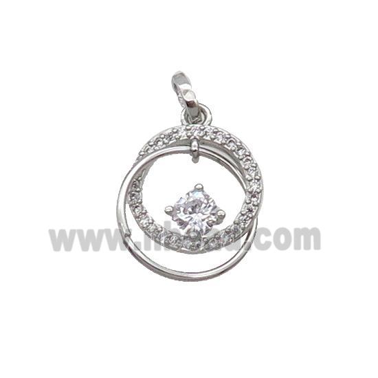 Copper Circle Pendant Pave Zircon Platinum Plated