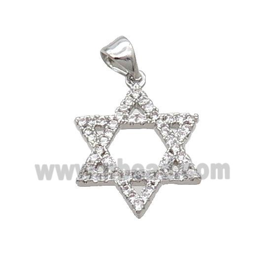 Copper David Star Pendant Pave Zircon Platinum Plated