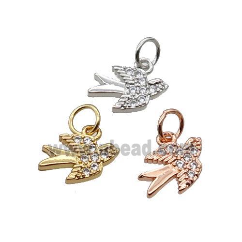 Copper Swallow Pendant Pave Zircon Birds Mixed