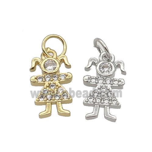 Copper Kids Girl Pendant Pave Zircon Mixed