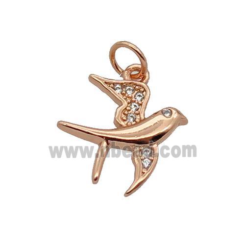 Copper Swallow Pendant Pave Zircon Birds Rose Gold