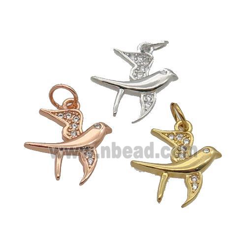 Copper Swallow Pendant Pave Zircon Birds Mixed